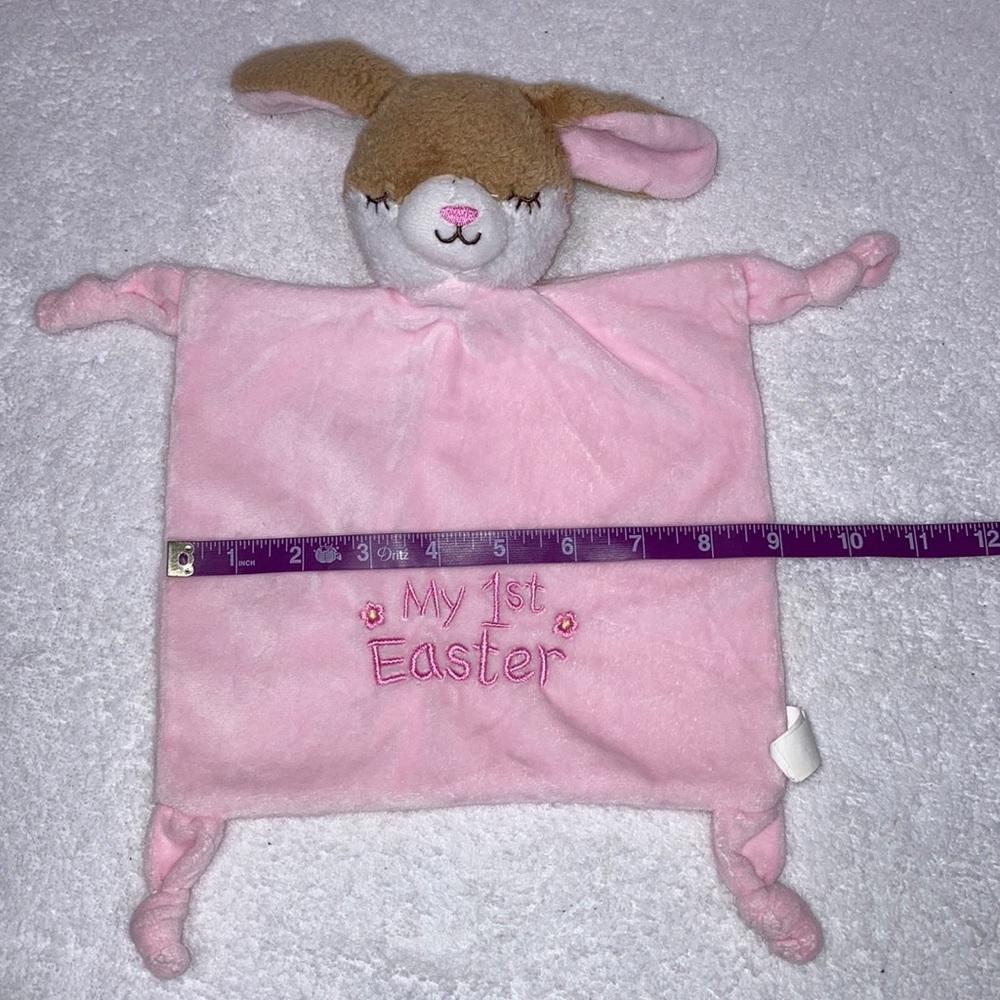 Happy go fluffy pink fleece rattle bunny lovey my 1st Easter